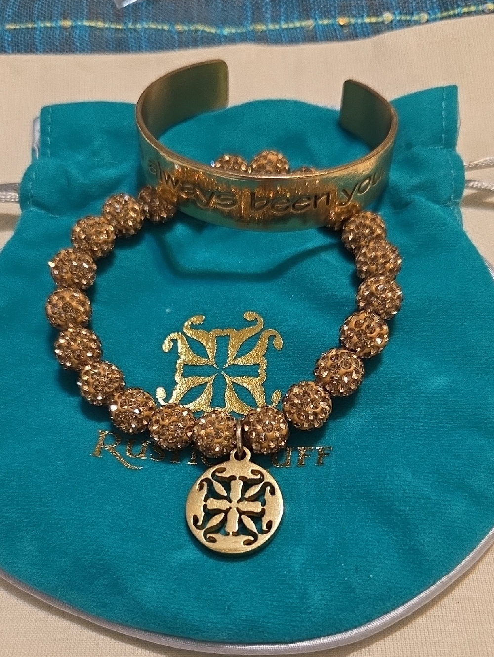 Rustic Cuff Gold Beaded Medallion Bracelet And Brass Cuff
